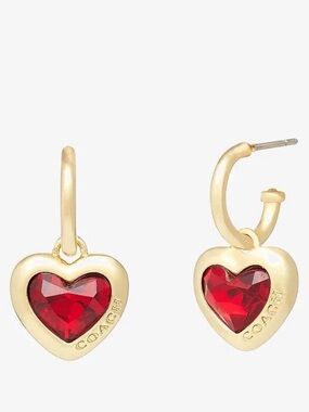 NWT! COACH Red Heart Huggie Earrings Gold
